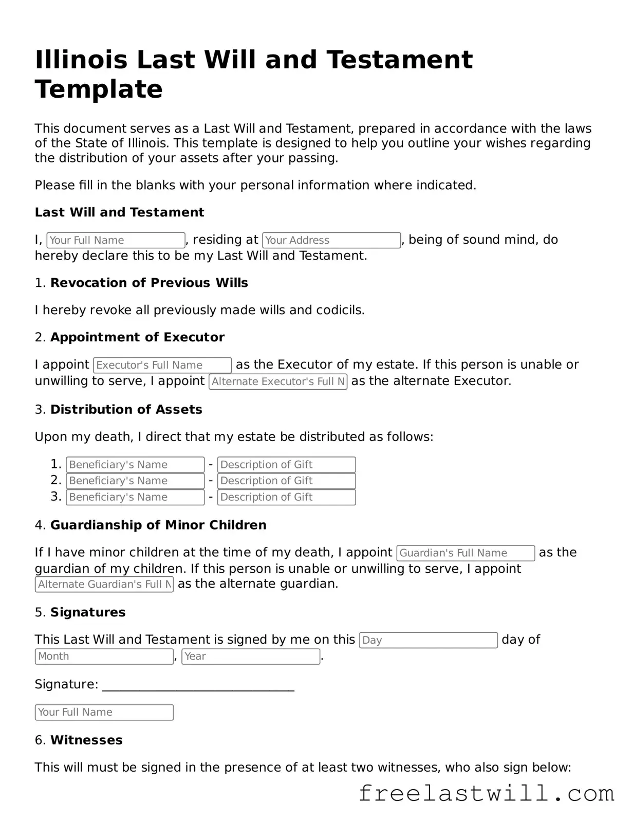 Legal Illinois Last Will and Testament Form